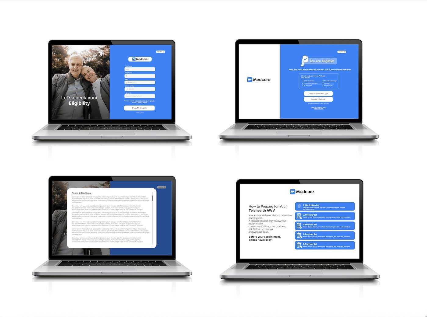 Medcare eligibility checker desktop web flow screens